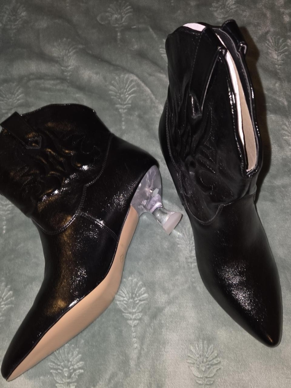 Katy Perry Black Women's Western Ankle Boots with Clear Heel - Picture 2 of 4